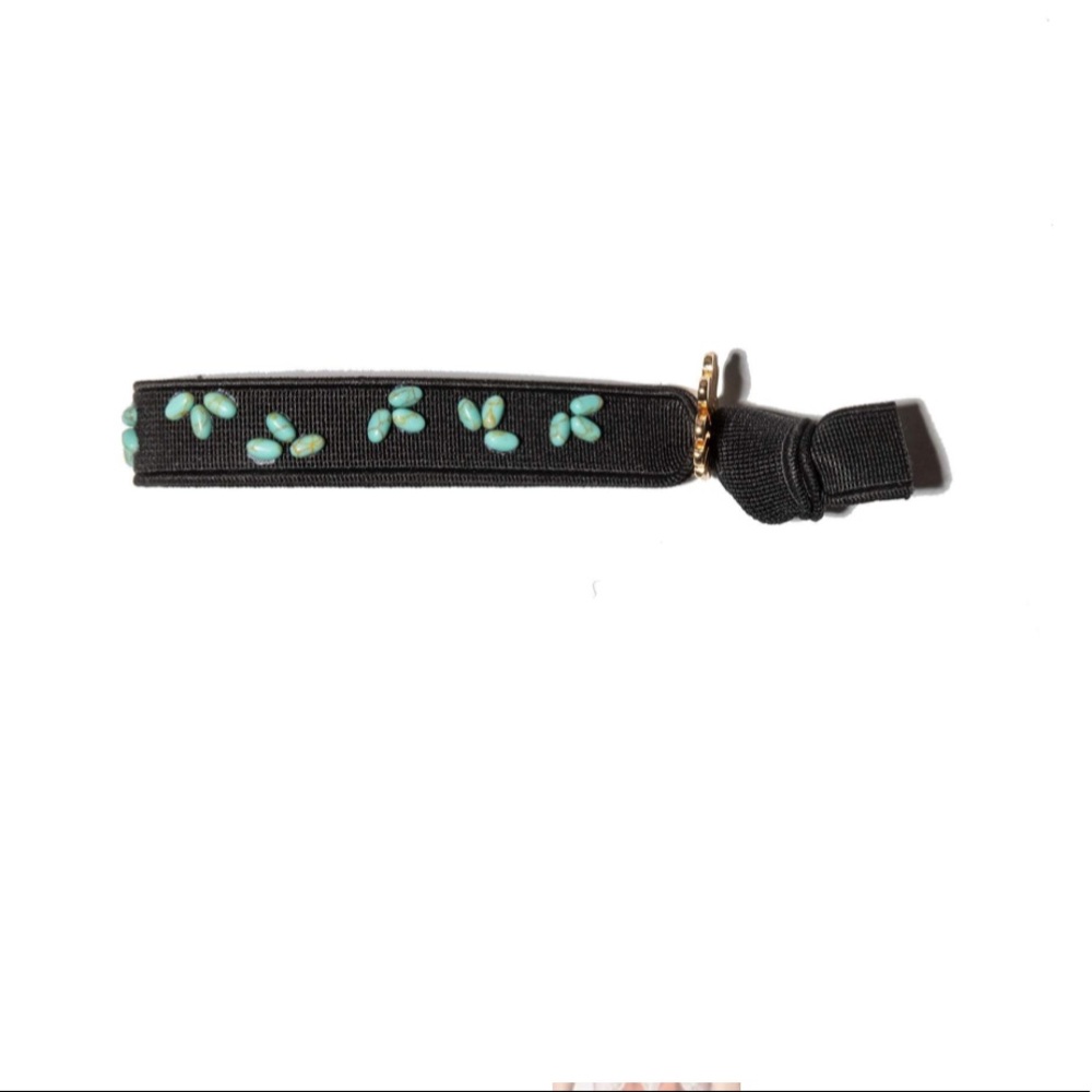 LELE SADOUGHI NWT AUTHENTIC JET BLACK TURQUOISE EMBELLISHED ELASTIC BRACELET - Picture 9 of 9